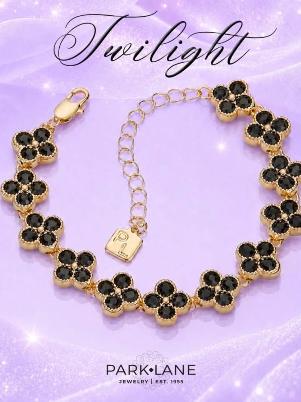 Park Lane “Twilight” Gold Bracelet with Black Crystal Flower Links! BNIB!
